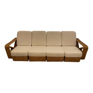 1950s Mid-Century Rattan Square Pretzel Modular Sofa in the Style of Paul Frankl For Sale