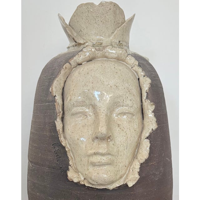 Vintage art studio sculptural floor vase dating to the 1970s. It is artist signed on the side, Celeste, created by Celeste...