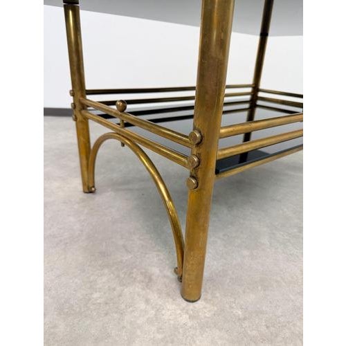 1960s Hollywood Regency Postmodern Brass and Black Glass 2-Tier Coffee Table, 1960s For Sale - Image 5 of 10
