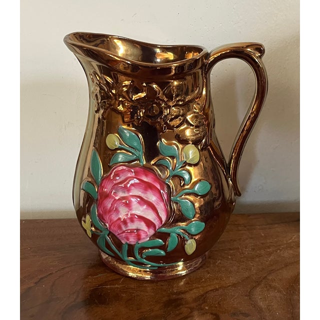 Antique 19th Century English Regency Staffordshire Copper Luster Pitcher With Relief Molded Pink Roses For Sale In New York - Image 6 of 14