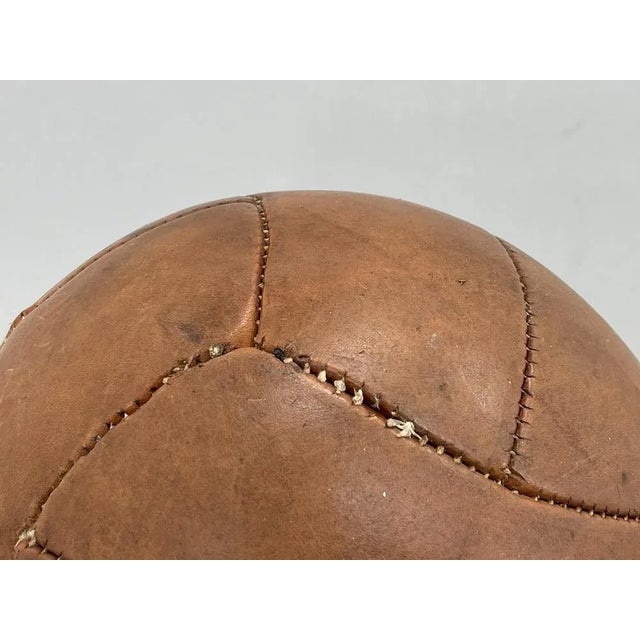 Vintage Brown Leather Medicine Ball, 1930s For Sale - Image 4 of 6