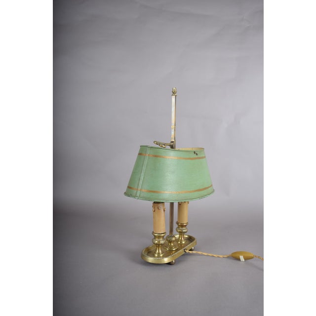 Forest Green French Bouillotte Two-Light Table Lamp with Green Tôle Shade, 1930s For Sale - Image 8 of 11