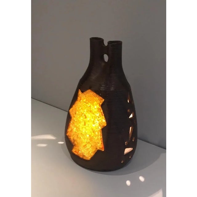 Ceramic and Yellow Glass Lamp, circa 1970 For Sale - Image 4 of 13