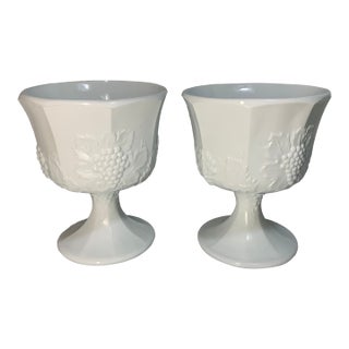 Vintage White Milk Glass Pedestal Bowls by Indiana Glass - Pair For Sale