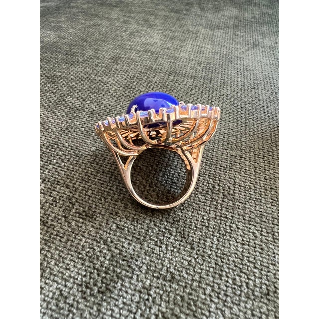 Bochic "Orient" Vintage Diamond, Blue Opal & Tanzanite Ring Set 18K Gold & Silver Natural Center Blue Opal 12.00 Carat...