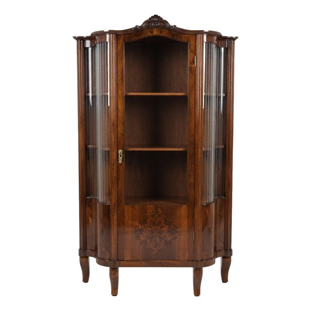Art Deco Walnut Vitrine with Fluted Glass Detailing For Sale