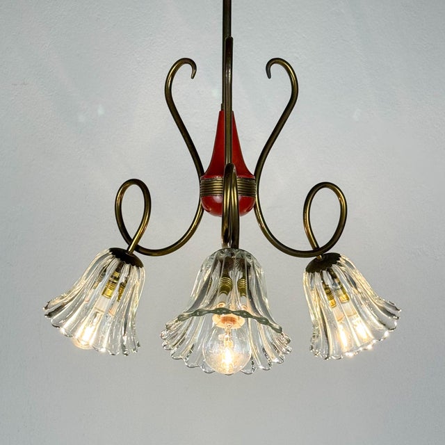 Vintage Murano Glass and Brass Chandelier, Italy, 1950s For Sale - Image 12 of 18