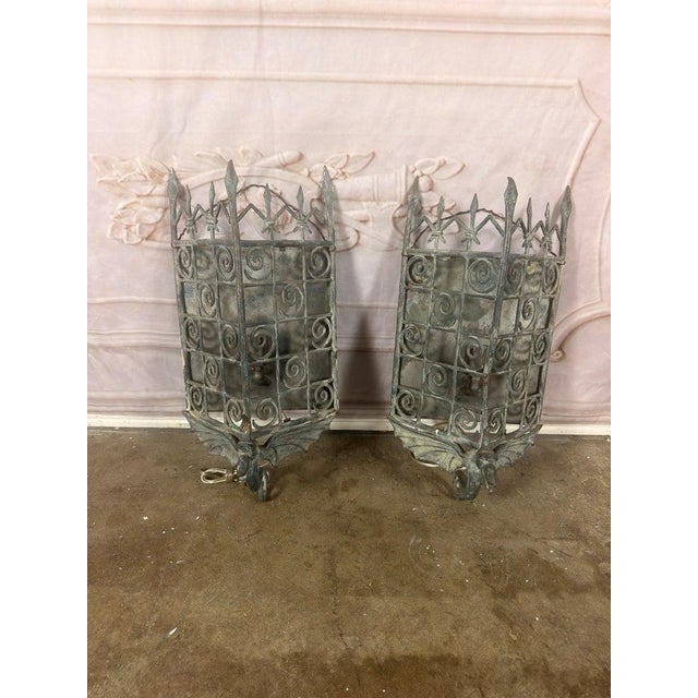 Gothic Pair of Gothic Revival Metal Iron Dragon Sconces For Sale - Image 3 of 12
