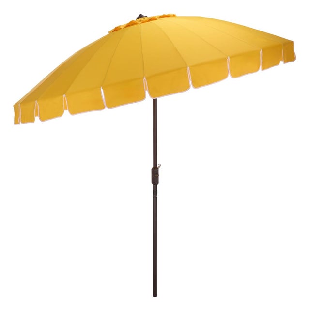 Metal Panza 9 Ft Crank Umbrella, Yellow/Brown Pole For Sale - Image 7 of 8