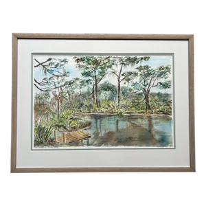 Original Impressionist Watercolor Painting of Sarasota Florida Landscape Signed Feinstein