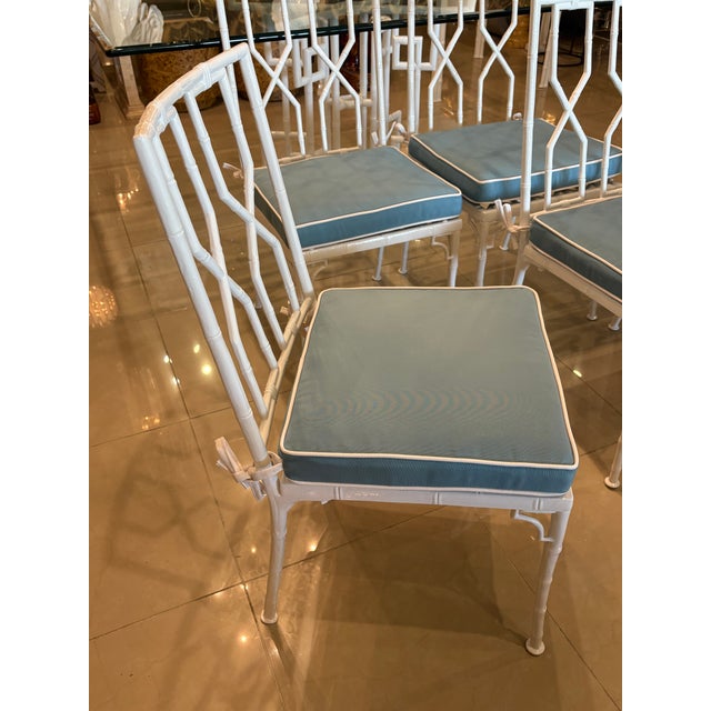 Vintage 7 Pc Faux Bamboo Greek Key Patio Dining Table & Chairs Restored For Sale - Image 18 of 18