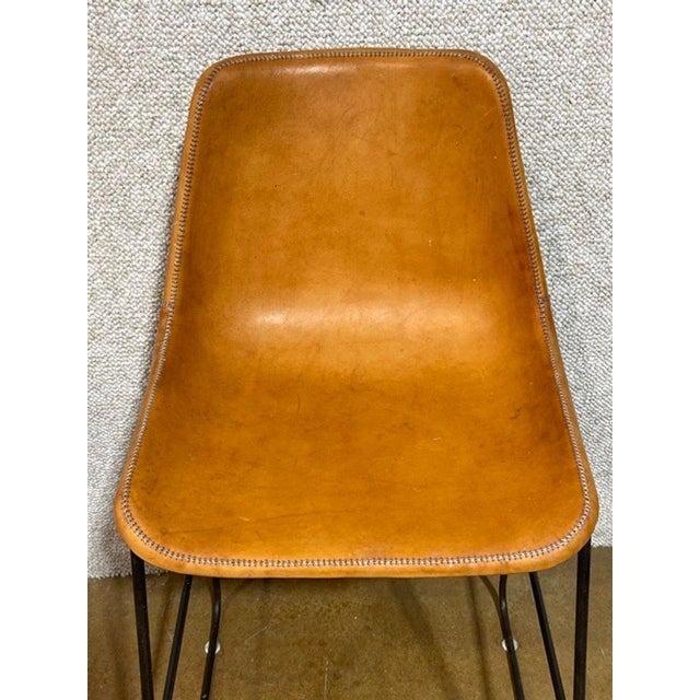 Mid-Century Modern Set of Jayson Home Five Sol Y Luna Leather Short Bucket Counter Stools For Sale - Image 3 of 10