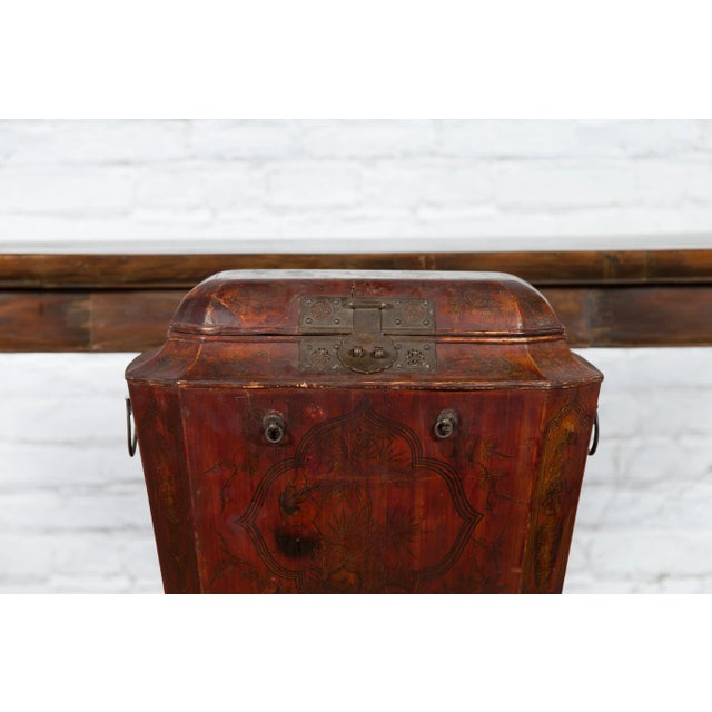 Chinese Qing Dynasty Red Lacquer & Hand-Painted Décor Wedding Chest For Sale - Image 9 of 13