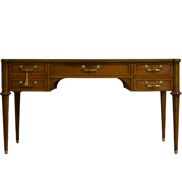 1970s Louis Style Black Leather Top Writing Desk or Vanity For Sale - Image 14 of 14