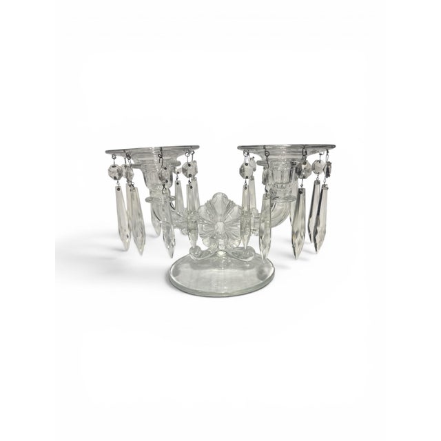 Glass Vintage Hollywood Regency Crystal Prism Double Glass Candlestick Holders – Pair For Sale - Image 7 of 7