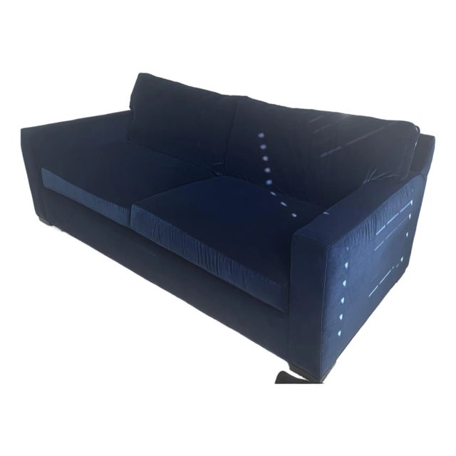 Crate & Barrel Axis 88” Two-Seat Sofa | Kent Fabric in Admiral Performance Velvet | Professionally Enhanced Cushions For Sale