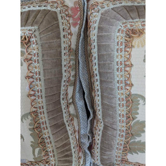 A Pair of Scalamandre Silk Embridered Fabric With Woven Looped Beaded Cord and Velvet Borders For Sale In New York - Image 6 of 10