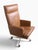 Chic vintage high back swivel desk chair, in brown leather, mounted on a chrome four star base, with original wheel caster...