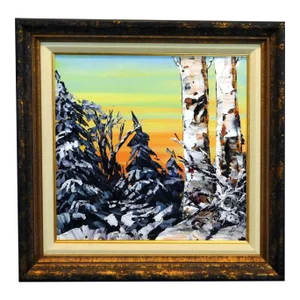 "Petite Winter I" Maya Eventov Expressionist Landscape Oil Painting, Framed