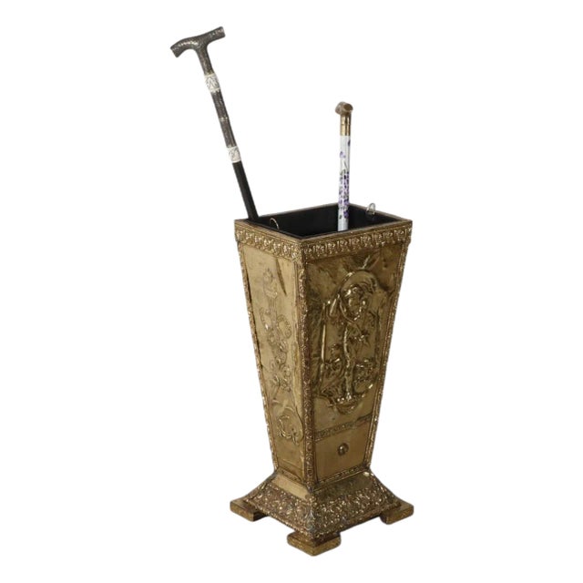 Antique Brass Repose Cane or Umbrella Stand For Sale