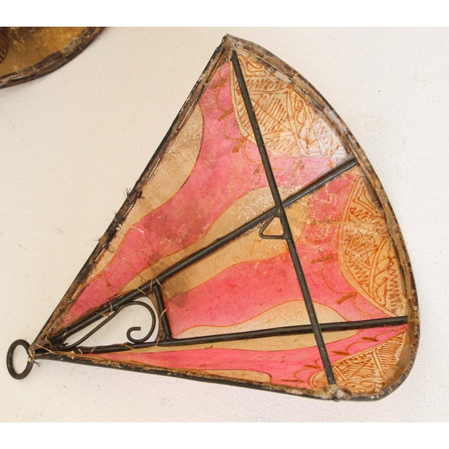 Pink Handcrafted Moroccan Tribal Art Wall Sconce, Hide & Iron, 1980s Design For Sale - Image 8 of 8