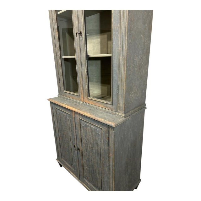 Gray Late 19th Century Tall Swedish Display Cabinet in Dark Grey With Beautiful Patina For Sale - Image 8 of 9