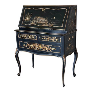 Chippendale Style Slant Top Desk in Black Lacquered Wood, Circa 1900 For Sale