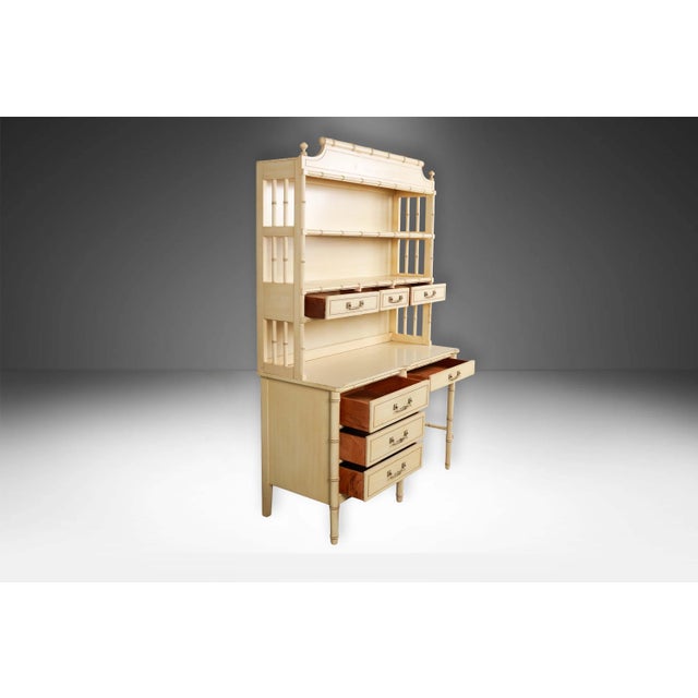 1960s Hollywood Regency Vintage Henry Link Faux Bamboo Desk Hutch For Sale - Image 5 of 13