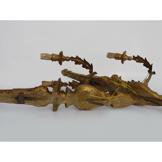 Large Vintage Italian Wall Lights in Gilded Wood and Metal Arms, 1950s, Set of 2 For Sale - Image 10 of 11