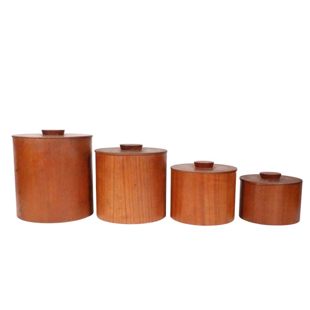 Brown Set of Four Mid 20th Century Danish Modern Teak Canisters For Sale - Image 8 of 8
