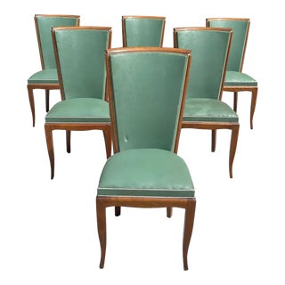 Classic Set of 6 French Art Deco Dining Chairs by Jules Leleu Style 1940s For Sale