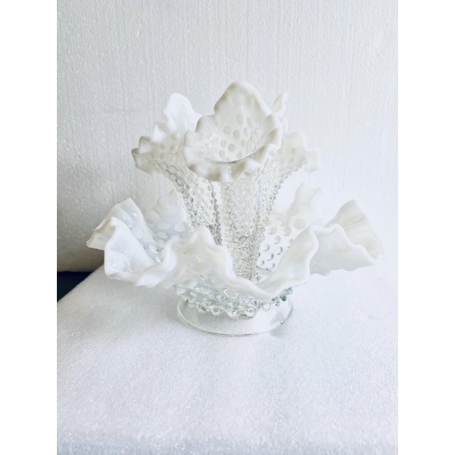 White Opaline Blown Glass Epergne Vase With Hobnail Design, C. 1950's For Sale - Image 13 of 13