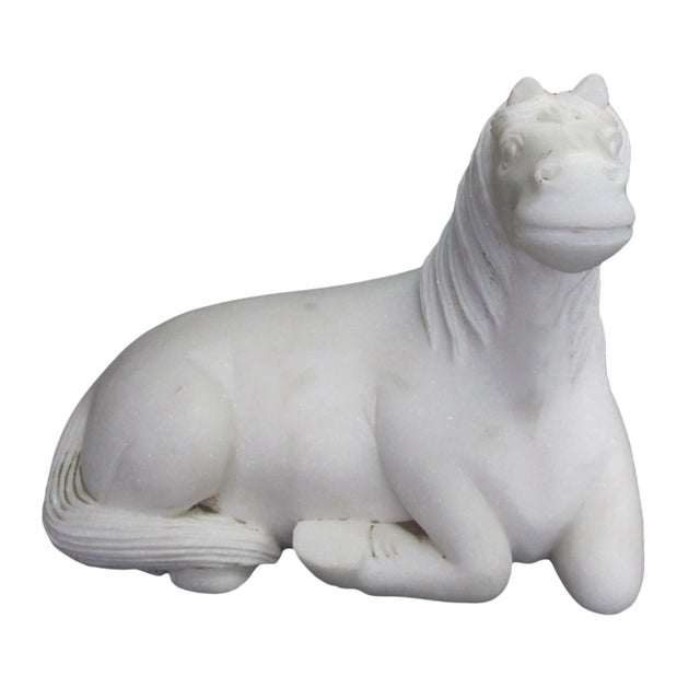 Stone High Hand Carved White Marble Stone Carving Horse Animal Statue For Sale - Image 7 of 7