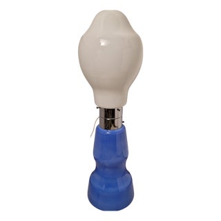Floor Lamp with Blue Blown Glass Base and White Opaline Glass Upper Diffuser, Murano, 1990s For Sale