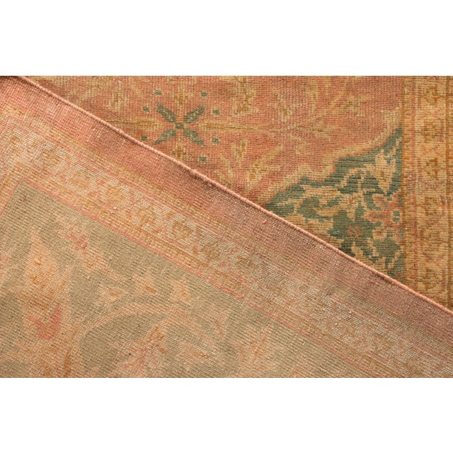 Textile Hand-Knotted Antique Oushak Rug in Red and Green Floral Pattern For Sale - Image 7 of 8