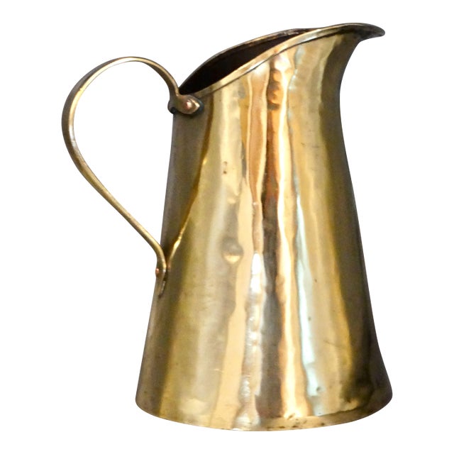 Antique French Handcrafted Brass Pitcher For Sale