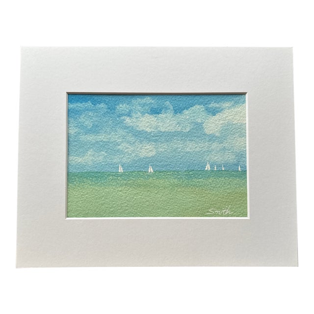 “Regatta Horizon” Signed Original Matted Watercolor Seascape by Nancy Smith For Sale