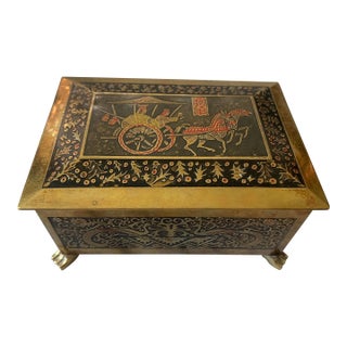 Vintage Thai Brass Footed Damascene Box For Sale