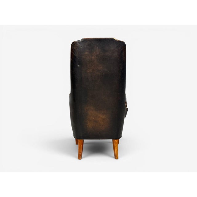 Svend Åge Madsen, Highback Chair, Leather, Nut Wood, Denmark, 1947 For Sale - Image 12 of 12