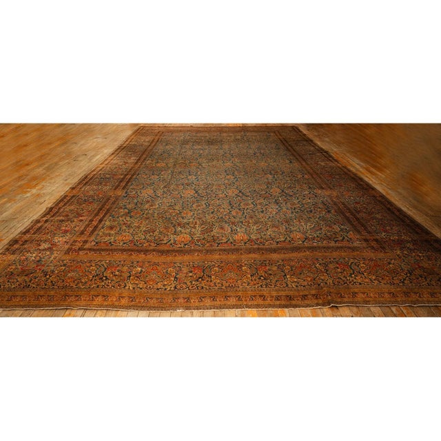 Persian 1920s Blue Navy Classic Floral Shah Abbas Antique Handknotted Wool Kashan Rug For Sale - Image 3 of 10