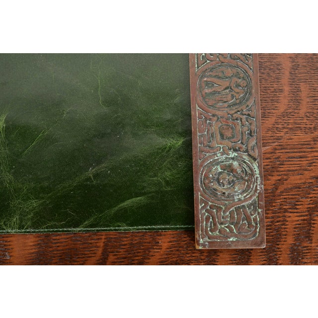 Metal Tiffany Studios New York Zodiac Bronze Blotter Ends With Leather Desk Blotter For Sale - Image 7 of 11