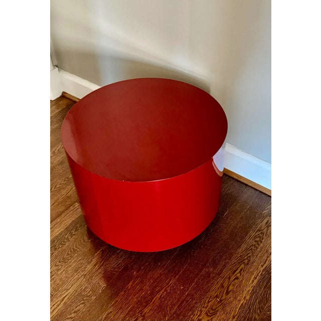 Mid 20th Century Mid 20th Century Red Lacquer Laminate Cylinder Side Table Stand For Sale - Image 5 of 10
