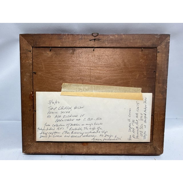 Black "Ship Griffin, Boston — Lying at San Francisco" Pencil Drawing Circa 1850 For Sale - Image 8 of 8