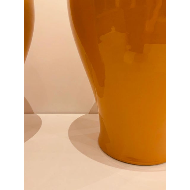 Modern Large Chinese Modern Mango Glaze Porcelain Vases Pair For Sale - Image 3 of 5