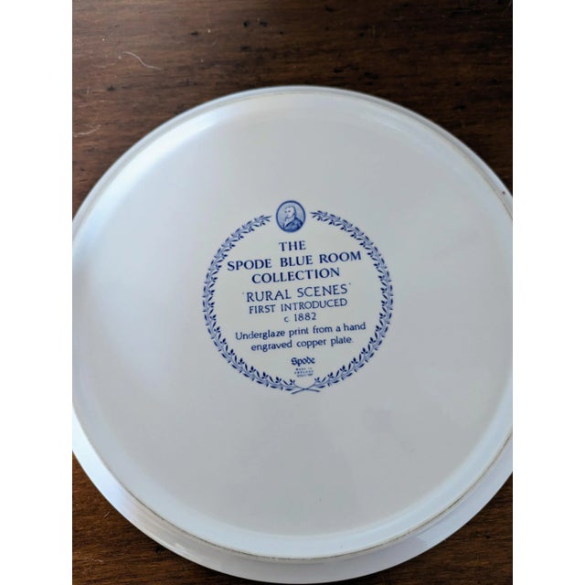 Rustic European 90s Spode Blue Collection Porcelain Cake Plate With Rural Scene For Sale - Image 3 of 3