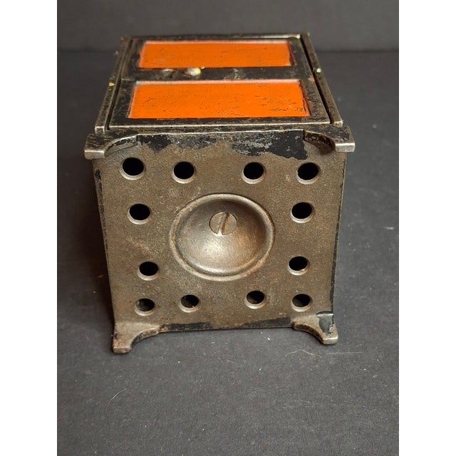 Antique 1880s Cast Iron Two Panel Door Safe Bank Orange Black Peirce Collection For Sale In Boston - Image 6 of 10