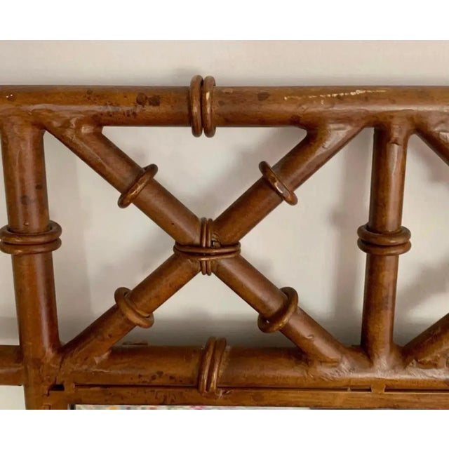 Chocolate Vintage Burnt Faux Tortoise Bamboo Console Table With Wall Mirror – Palm Beach Chinoiserie Style, Set of 2 Pieces For Sale - Image 8 of 11