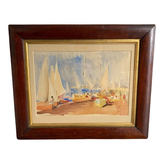 Listed British Artist Bernard Harper Wiles (1883-1966) - Framed Original Watercolor: Sailboat Regatta in England For Sale