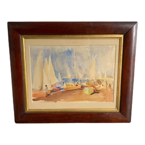 Listed British Artist Bernard Harper Wiles (1883-1966) - Framed Original Watercolor: Sailboat Regatta in England