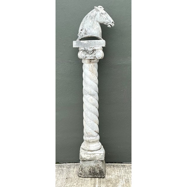 Vintage Stone Horse Sculpture on Column For Sale In West Palm - Image 6 of 12